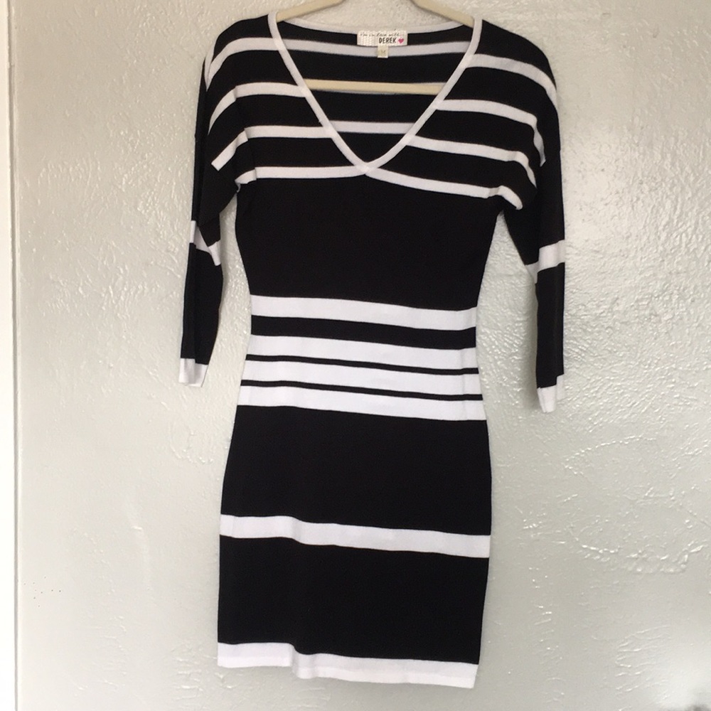 Striped Fitted Stretch Sweater Dress